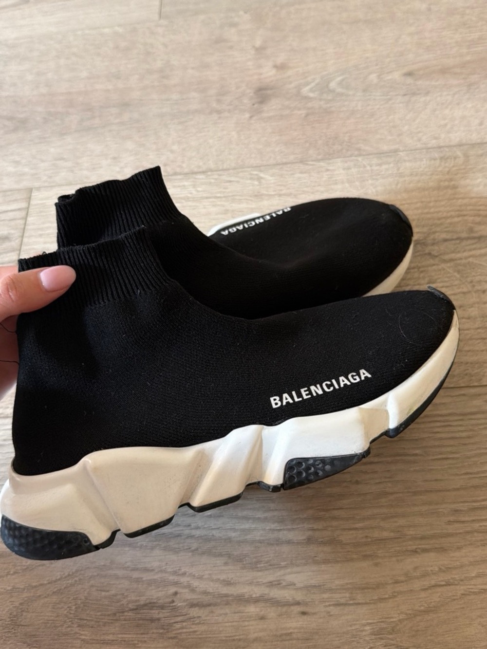 Balenciaga Black and White Sock Speed Trainer Sneakers
